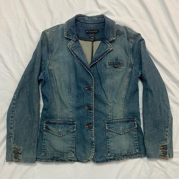 New York & Company Jackets & Blazers - Vintage 90s Y2K Blue Denim Women's Blazer Jacket, Grunge Downtown Girl, Fall
